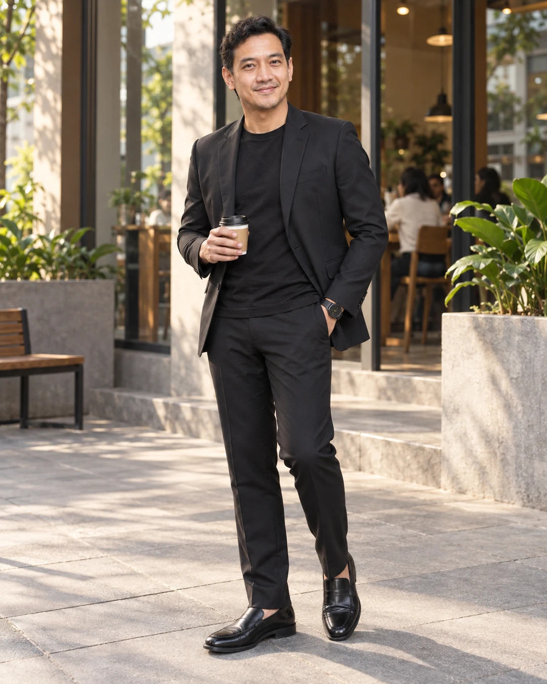 Ngopi sebentar sebelum lanjut aktivitas, tapi setelan hitam ini bikin mood langsung lebih rapi.

Aku suka banget sama look serba gelap gini—kaus hitam, loafers, terus jam tangan biar nggak terlalu plain. Simple tapi tetap berasa niat, kalian tim all black juga nggak?

detail semua item aku taruh di link bio ya

#setelanhitam #loafershitam #jamTanganHitam #allblackstyle #gayarapi #fashionpria #inspirasigaya