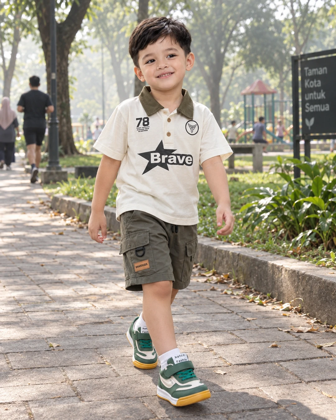 Jalan santai di taman, eh senyumnya malah bikin aku ikut happy 😄

Aku suka banget kombinasi polo krem berkerah olive sama celana cargo ini, kelihatan rapi tapi tetap bebas buat lari-larian. Sepatu hijau-putih-kuningnya juga jadi aksen kecil yang seru.

Menurut kalian, warna sepatunya gemes nggak?

detail bajunya aku taruh di link bio ya

#BajuAnak #SepatuAnak #OutfitAnak #WarnaOlive #SneakersAnak #FashionAnak #StyleAnak