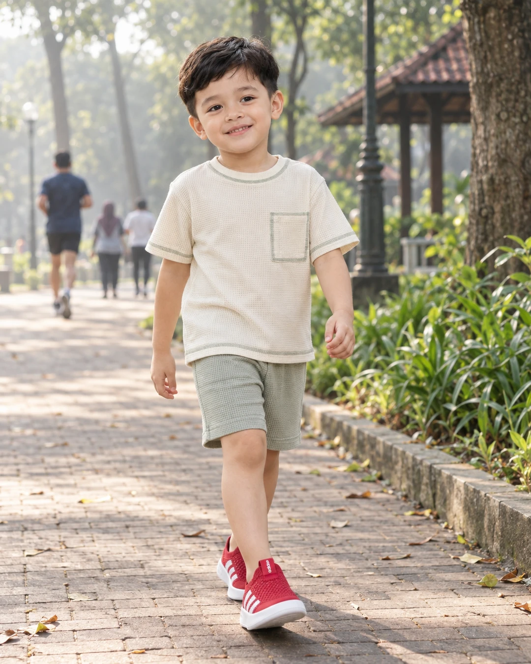 baru beberapa langkah jalan pagi, eh senyumnya udah bikin suasana jadi ikut cerah 😄

Aku suka banget setelan krem dengan detail hijau sage ini, apalagi dipasang sama sneakers merah yang bikin look-nya nggak datar.

Kalau menurut kalian, sneakers merahnya terlalu standout atau justru pas banget?

detail outfit-nya aku taruh di link bio ya

#SetelanAnak #SneakersAnak #OutfitAnak #KremSage #SneakersMerah #FashionAnak #GayaAnak #OOTDAnak