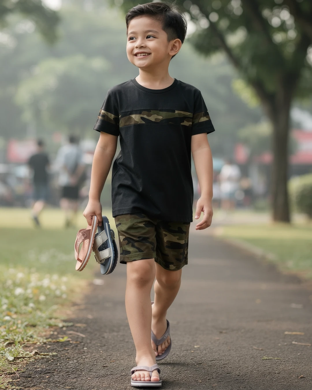 Jalan sore jadi makin seru pas dia senyum terus begini 馃槃
Aku suka banget sama setelan hitam dengan motif hijau belangnya, kelihatan santai tapi tetap rapi. Sandalnya dibawa sekalian, siapa tahu nanti mau ganti warna...
Menurut kalian lebih gemas yang dipakai atau yang dibawa?
detail bajunya aku taruh di link bio ya
#setelananak #sandalAnak #bajananak #motifhijau #gayaanak #fashionanak